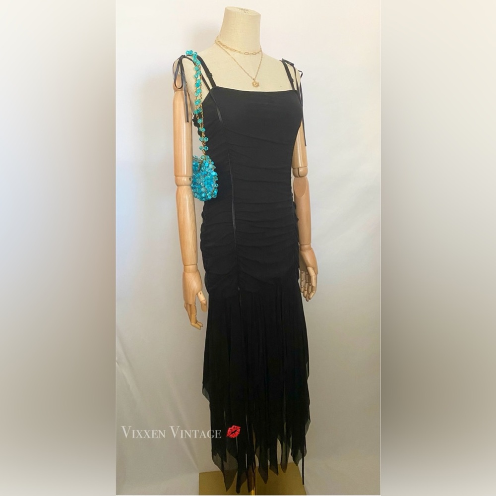 VINTAGE 1990'S RUCHED CINCH MESH WHIMSIGOTH FAIRY PARTY DRESS IN BLACK